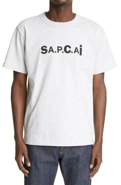 Shop A.p.c. X Sacai Kiyo Logo Graphic Tee In Heathered Light Grey