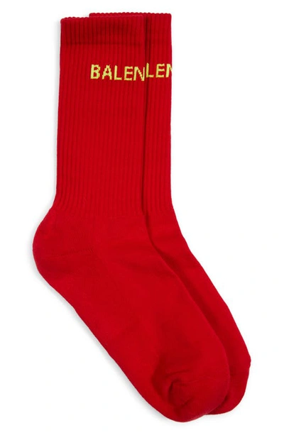 Shop Balenciaga Logo Crew Socks In Red/ Yellow