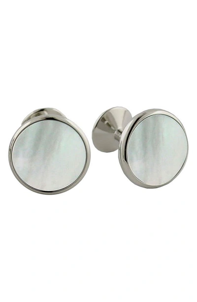 Shop David Donahue Mother-of-pearl Cuff Links In Silver