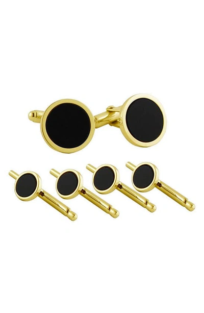 Shop David Donahue Onyx Cuff Links & Shirt Stud Set In Gold