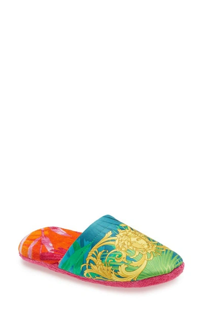 Shop Versace Jungle Satin Slippers In Red/ Print