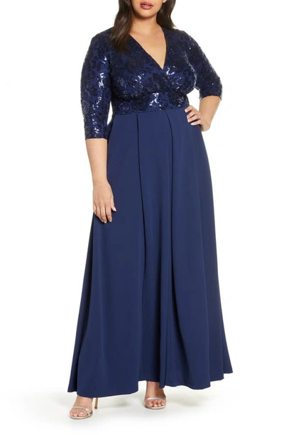 Shop Kiyonna Paris Sequin Bodice Gown In Nocturnal Navy