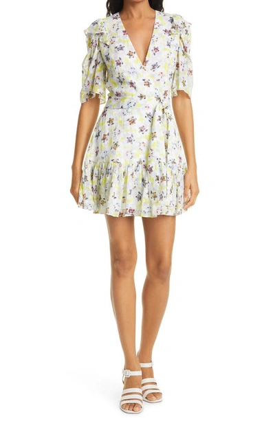 Shop Tanya Taylor Georgina Floral Silk & Cotton Wrap Dress In Small Scale Poppy Neon Yellow