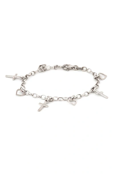 Shop Speidel Cross & Heart Sterling Silver Charm Bracelet