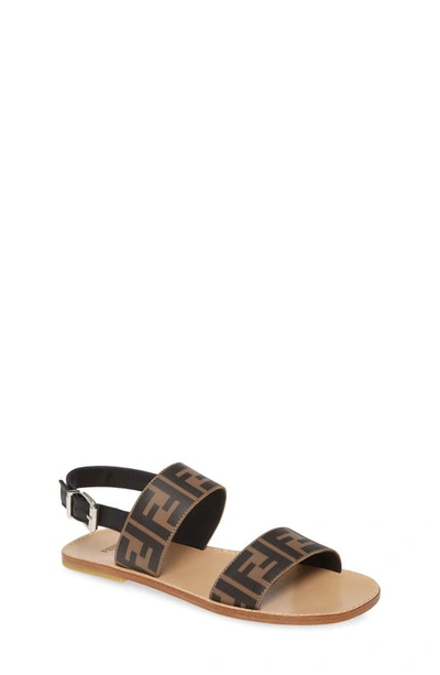 Shop Fendi Double F Logo Slingback Sandal In Brown