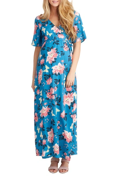 Shop Nom Maternity Landon Maxi Wrap Maternity/nursing Dress In Floral