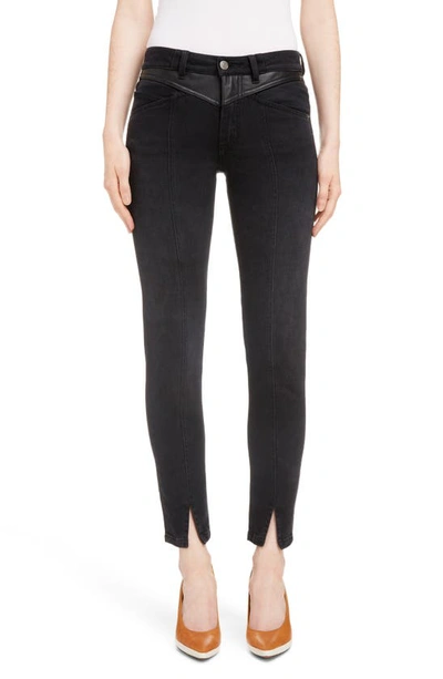 Shop Givenchy Leather Detail Ankle Skinny Jeans In 001-black