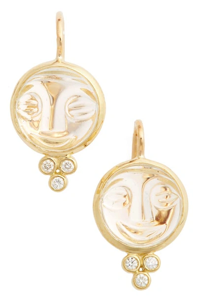 Shop Temple St Clair Moonface Diamond & Rock Crystal Earrings In Yellow Gold/ Crystal