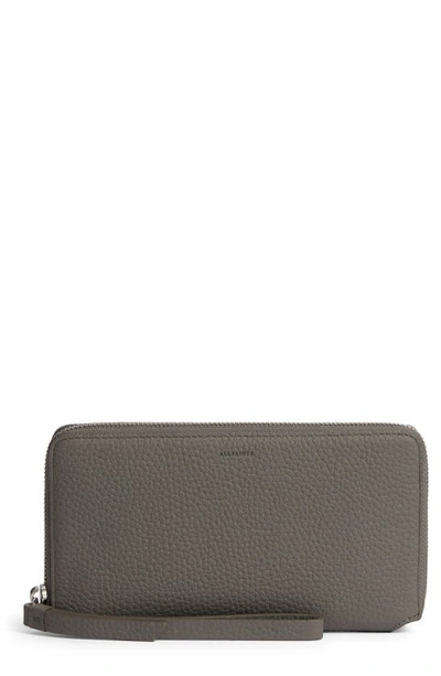 Shop Allsaints Fetch Leather Phone Wristlet In Storm Grey