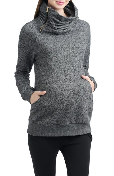 Shop Kimi And Kai 'thea' Zip Collar Maternity Sweatshirt In Gray