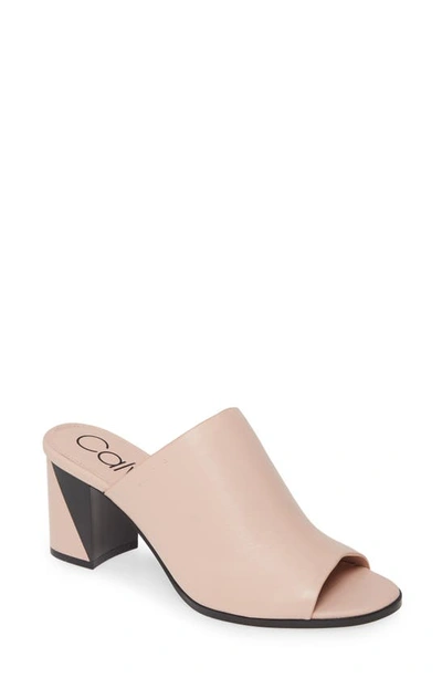 Shop Calvin Klein Coral Colorblock Slide Sandal In Nude Leather