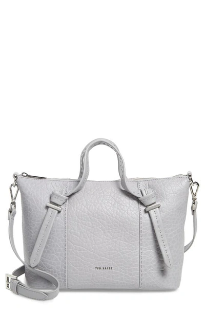 Shop Ted Baker Small Olmia Knotted Handle Leather Tote In Light Grey