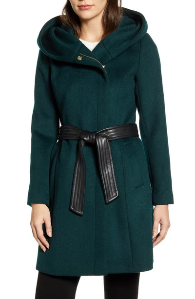 Shop Cole Haan Signature Cole Haan Belted Asymmetrical Wool Coat In Petroleum