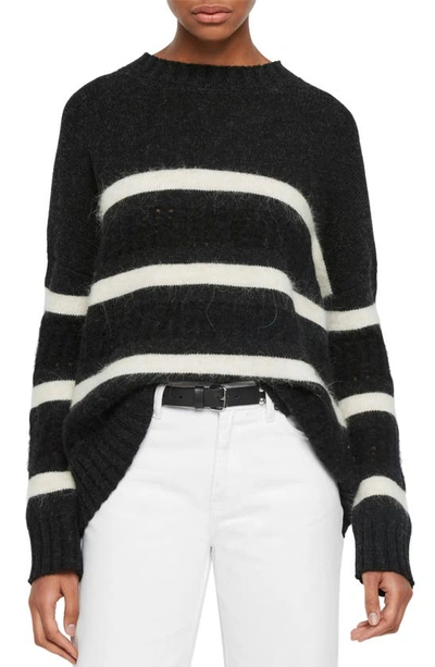 Shop Allsaints Siddons Stripe Wool Blend Sweater In Black/ Cinder/ Ecru