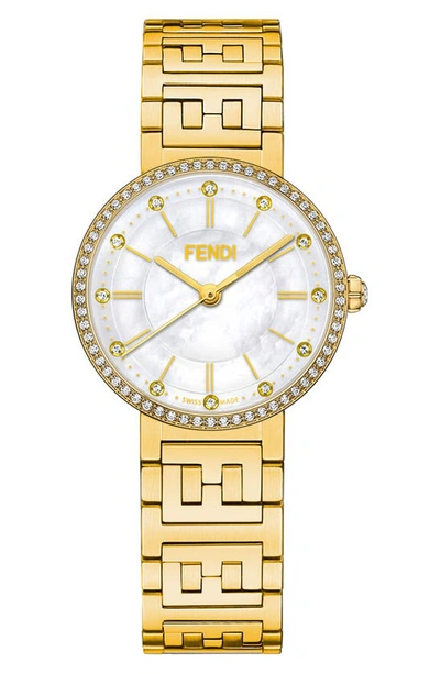 Shop Fendi Diamond Bracelet Watch, 29mm In Gold/ White Mop/ Gold