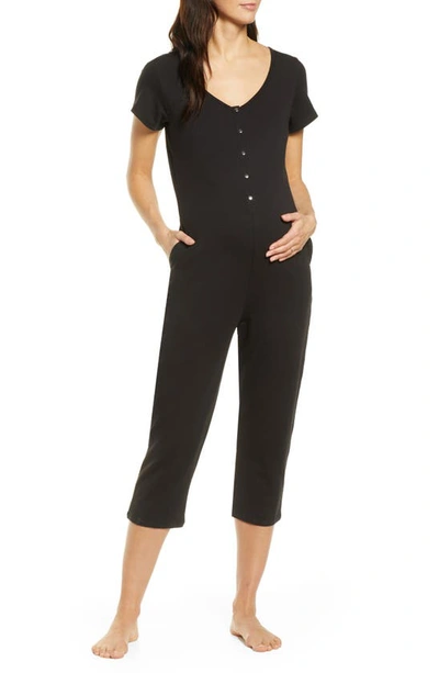 Shop Belabumbum Short Sleeve Nursing/maternity Romper In Black