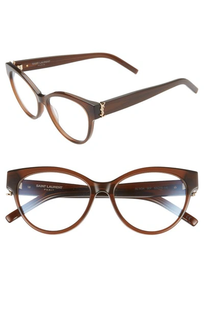 Shop Saint Laurent 53mm Cat Eye Optical Glasses In Brown