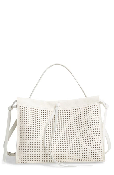 Shop Hugo Boss Katlin Small Perforated Leather Tote In Open White