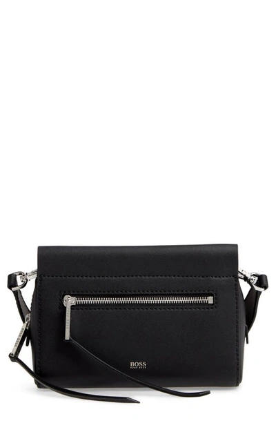 Shop Hugo Boss Katlin Leather Crossbody Bag In Black