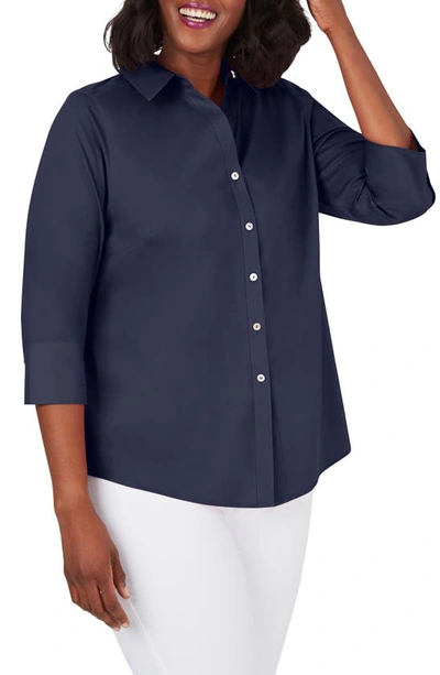 Shop Foxcroft Mary Non-iron Stretch Cotton Button-up Shirt In Navy