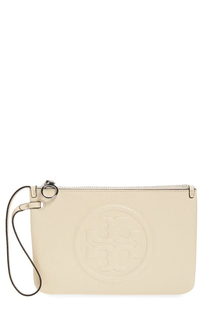 Shop Tory Burch Perry Leather Wristlet In New Cream