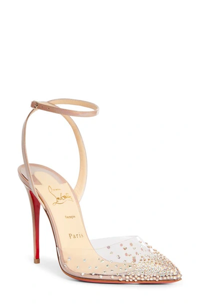 Shop Christian Louboutin Spikaqueen Crystal Pump In Nude/ Silver