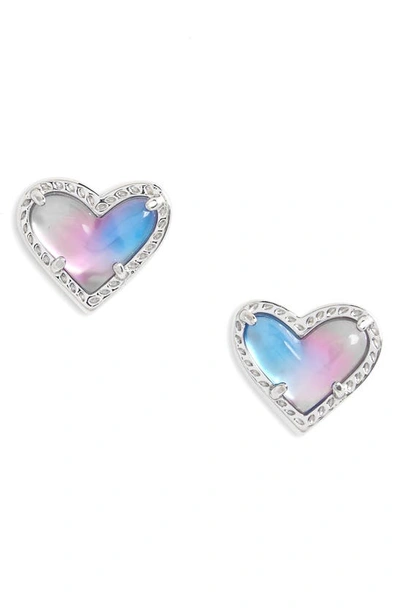 Shop Kendra Scott Ari Heart Stud Earrings In Rhodium Watercolor Illusion