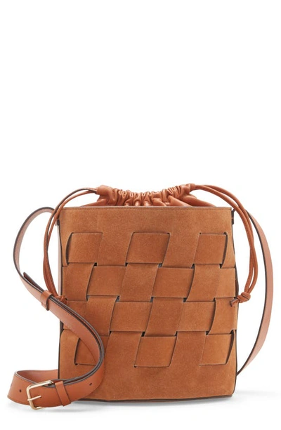 Shop Vince Camuto Josy Woven Leather Crossbody Bag In Copper Brown