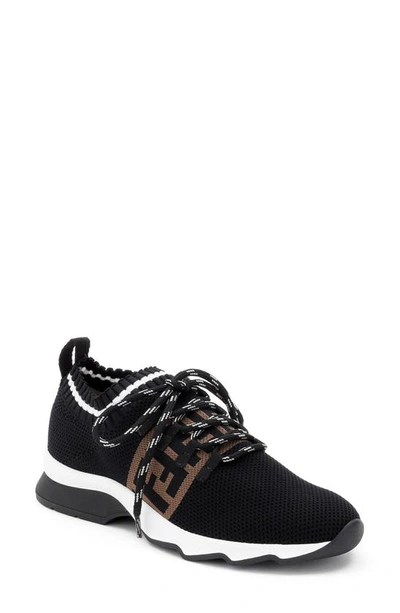 Shop Fendi Ff Logo Knit Sneaker In Black