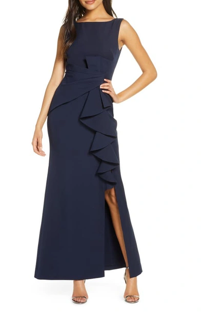 Shop Eliza J Ruffle Front Gown In Navy