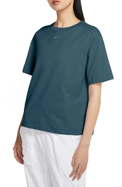 Shop Nike Essential Embroidered Swoosh Organic Cotton T-shirt In Ash Green/ White