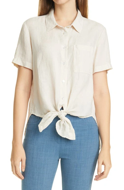 Shop Theory Linen Tie Front Shirt In Stone