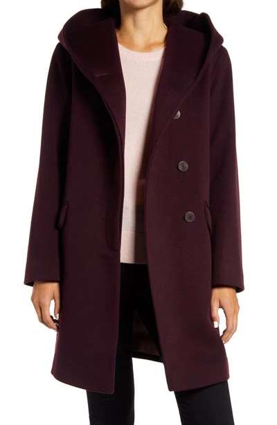 Shop Fleurette Hooded Wool Coat In Brinjal