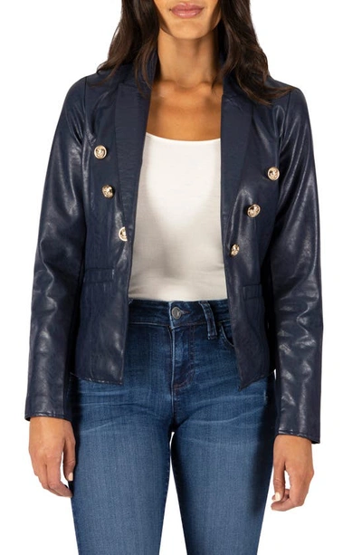 Shop Kut From The Kloth Ciana Faux Leather Blazer In Navy