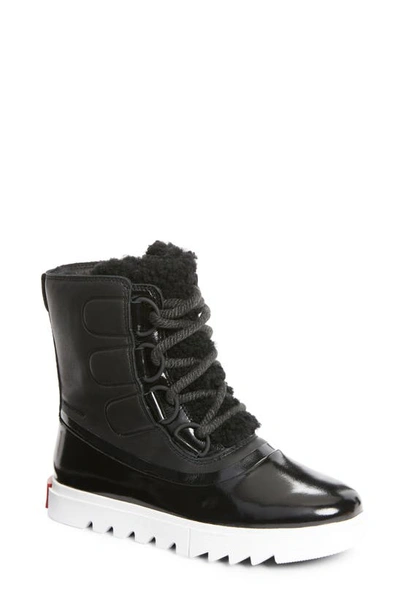 Shop Sorel Joan Of Arctic Genuine Shearling Trim Next Lite Snow Boot In Black Leather/ Suede