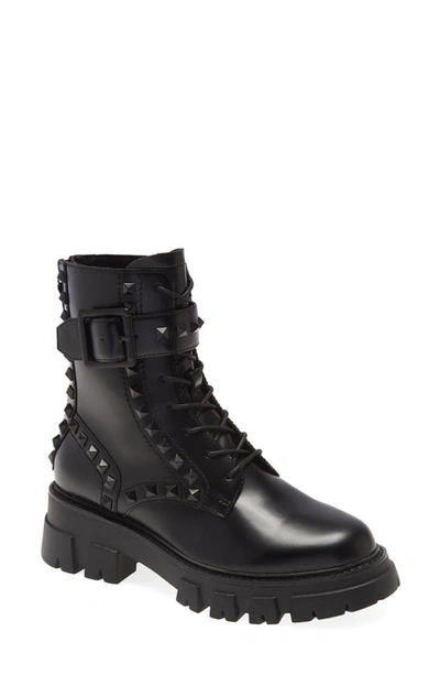 Shop Ash Lewis Stud Combat Boot In Black Studded Leather