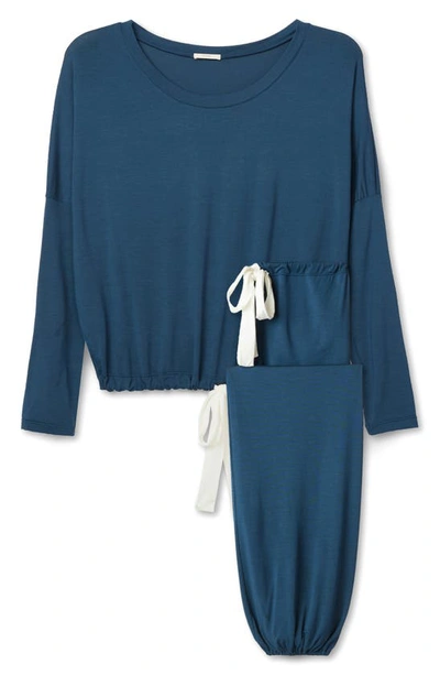 Shop Eberjey Gisele Jersey Knit Slouchy Pajamas In Indigo Blue/ Ivory
