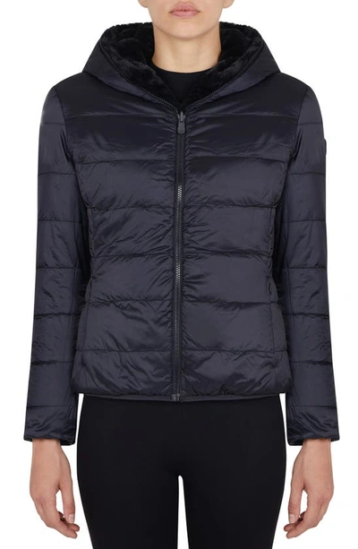 Shop Save The Duck Faux Fur Reversible Puffer Jacket In Black