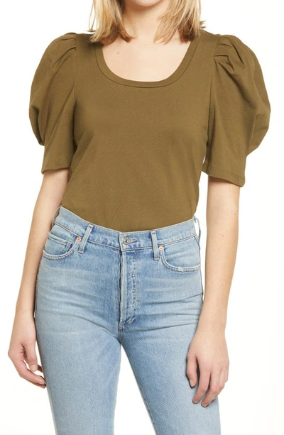 Shop English Factory Pleated Puff Sleeve Top In Olive