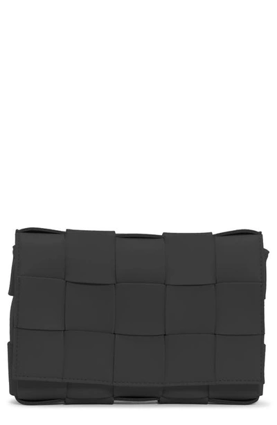 Shop Bottega Veneta Intrecciato Leather Crossbody Bag In Black/ Silver
