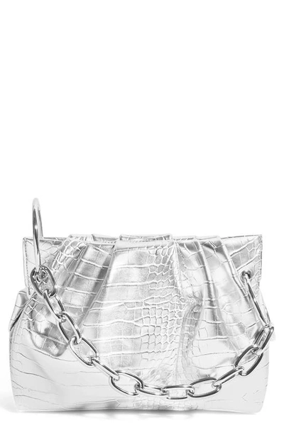 Shop House Of Want Chill Vegan Leather Frame Clutch In Silver Croco