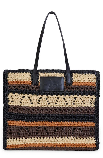 Shop Etro Stripe Raffia Tote In Multi