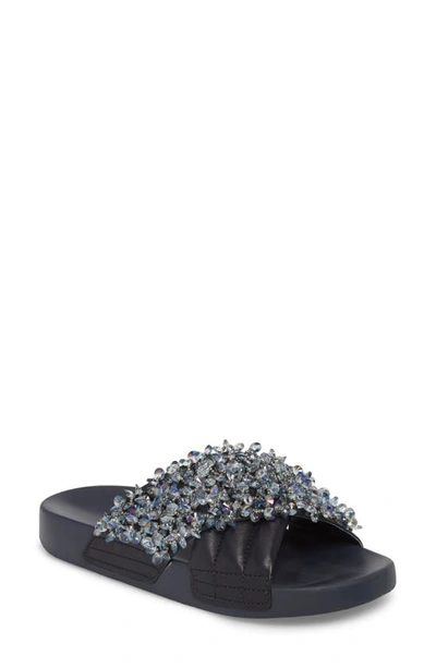Shop Tory Burch Logan Embellished Slide Sandal In Perfect Navy/ Gray
