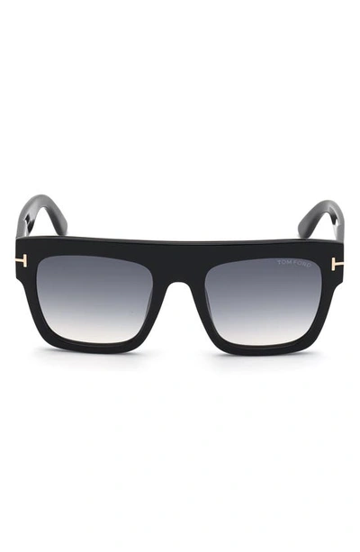 Shop Tom Ford Renee 52mm Gradient Flat Top Square Glasses In Shiny Black/ Smoke Gradient