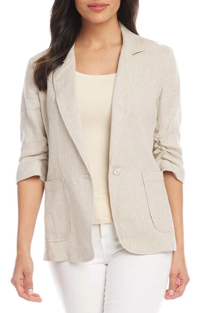 Shop Karen Kane Ruched Sleeve Linen Jacket In Oat