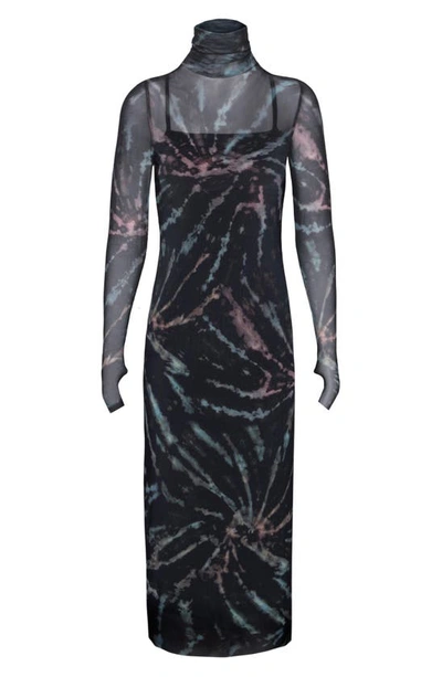 Shop Afrm Shailene Sheer Long Sleeve Dress In Earthy Spiral