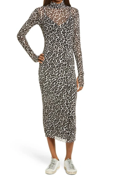 Shop Afrm Shailene Sheer Long Sleeve Dress In Spring Leopard