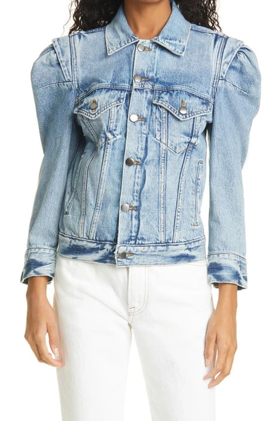 Shop Frame Rosette Puff Sleeve Denim Jacket In Langton