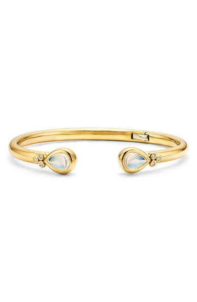 Shop Temple St Clair Classic Color Bellina Moonstone & Diamond Cuff Bracelet In Yellow Gold
