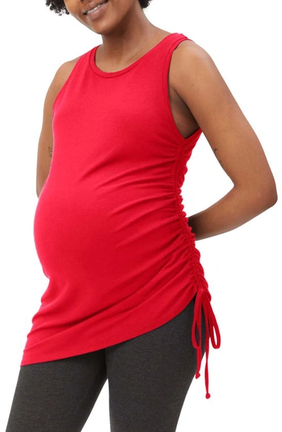 Shop Stowaway Collection Asymmetrical Drawstring Ruched Maternity Tank In Crimson